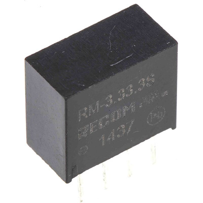 Recom RM DC-DC Converter, 3.3V dc/ 76mA Output, 2.97 → 3.63 V dc Input, 0.25W, Through Hole, +85°C Max Temp