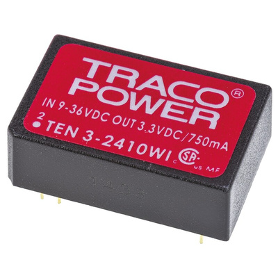 TRACOPOWER TEN 3WI DC-DC Converter, 3.3V dc/ 750mA Output, 9 → 36 V dc Input, 3W, Through Hole, +85°C Max Temp
