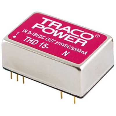 TRACOPOWER THD 15N DC-DC Converter, ±15V dc/ ±500mA Output, 18 → 36 V dc Input, 15W, Through Hole, +85°C Max