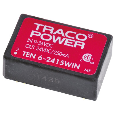 TRACOPOWER TEN 6WIN DC-DC Converter, 24V dc/ 250mA Output, 9 → 36 V dc Input, 6W, Through Hole, +85°C Max Temp