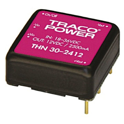 TRACOPOWER THN 30 DC-DC Converter, 5V dc/ 6A Output, 36 → 75 V dc Input, 30W, Through Hole, +85°C Max Temp -40°C