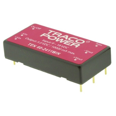 TRACOPOWER TEN 60WIN DC-DC Converter, ±12V dc/ ±2.5A Output, 18 → 75 V dc Input, 60W, Through Hole, +85°C Max