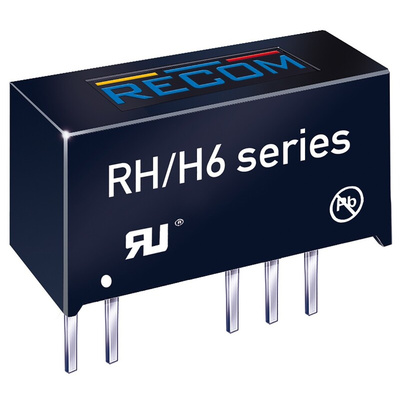 Recom RH DC-DC Converter, ±15V dc/ ±33mA Output, ±21.6 V dc, ±26.4 V dc Input, 1W, Through Hole, +90°C Max Temp -40°C