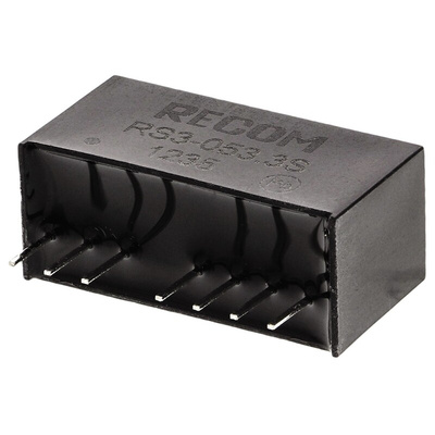 Recom RS3 DC-DC Converter, 3.3V dc/ 600mA Output, 4.5 → 9 V dc Input, 3W, Through Hole, +71°C Max Temp -40°C Min
