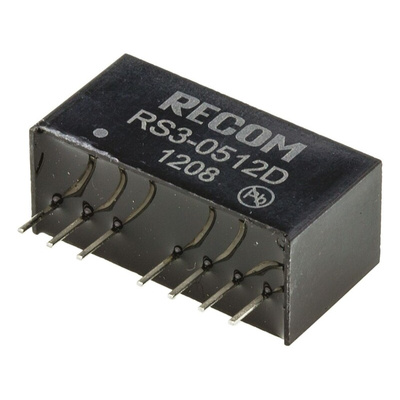 Recom RS3 DC-DC Converter, ±12V dc/ ±125mA Output, 4.5 → 9 V dc Input, 3W, Through Hole, +71°C Max Temp -40°C