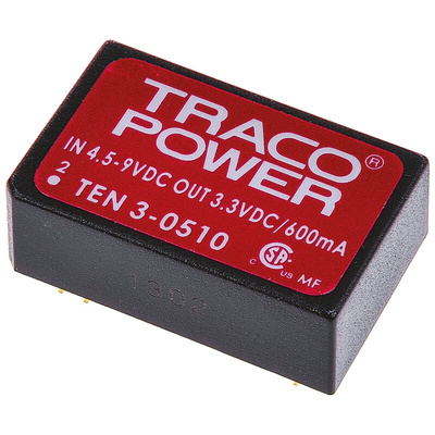 TRACOPOWER TEN 3 DC-DC Converter, 3.3V dc/ 600mA Output, 4.5 → 9 V dc Input, 3W, Through Hole, +85°C Max Temp