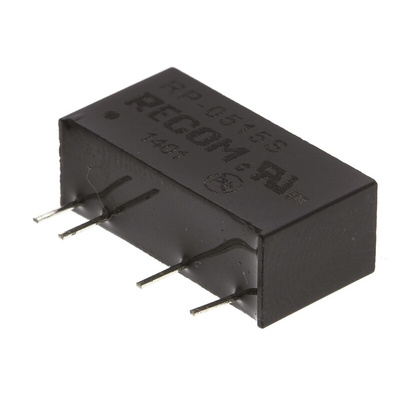 Recom RP DC-DC Converter, 15V dc/ 66mA Output, 4.5 → 5.5 V dc Input, 1W, Through Hole, +85°C Max Temp -40°C Min
