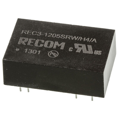 Recom REC3 DC-DC Converter, 5V dc/ 600mA Output, 9 → 18 V dc Input, 3W, Through Hole, +85°C Max Temp -40°C Min