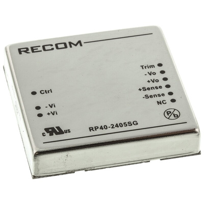 Recom RP40-G DC-DC Converter, 5V dc/ 8A Output, 18 → 36 V dc Input, 40W, Through Hole, +85°C Max Temp -40°C Min