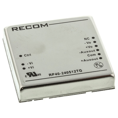 Recom RP40-G DC-DC Converter, 5V dc/ 6 A, ±400mA Output, 18 → 36 V dc Input, 40W, Through Hole, +85°C Max Temp