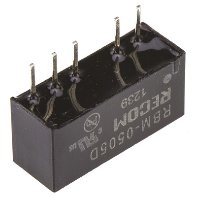 Recom RBM DC-DC Converter, ±5V dc/ ±100mA Output, 4.5 → 5.5 V dc Input, 1W, Through Hole, +85°C Max Temp -40°C