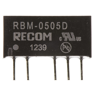 Recom RBM DC-DC Converter, ±5V dc/ ±100mA Output, 4.5 → 5.5 V dc Input, 1W, Through Hole, +85°C Max Temp -40°C