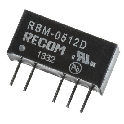 Recom RBM DC-DC Converter, ±12V dc/ ±41mA Output, 4.5 → 5.5 V dc Input, 1W, Through Hole, +85°C Max Temp -40°C