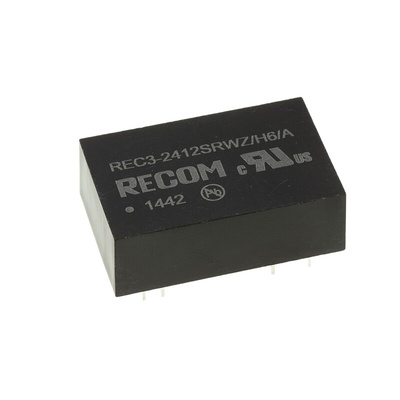 Recom REC3 DC-DC Converter, 12V dc/ 250mA Output, 9 → 36 V dc Input, 3W, Through Hole, +85°C Max Temp -40°C Min