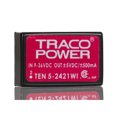TRACOPOWER TEN 5WI DC-DC Converter, ±5V dc/ ±500mA Output, 9 → 36 V dc Input, 6W, Through Hole, +85°C Max Temp