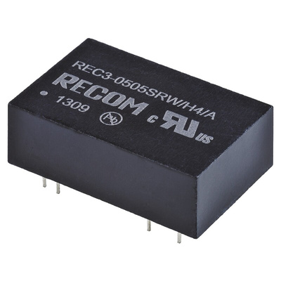 Recom REC3 DC-DC Converter, 5V dc/ 600mA Output, 4.5 → 9 V dc Input, 3W, Through Hole, +80°C Max Temp -40°C Min