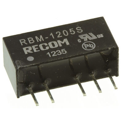 Recom RBM DC-DC Converter, 5V dc/ 200mA Output, 10.8 → 13.2 V dc Input, 1W, Through Hole, +85°C Max Temp -40°C