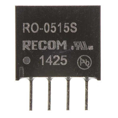 Recom RO DC-DC Converter, 15V dc/ 66mA Output, 4.5 → 5.5 V dc Input, 1W, Through Hole, +85°C Max Temp -40°C Min
