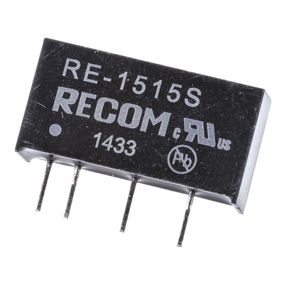 Recom RE DC-DC Converter, 15V dc/ 66mA Output, 13.5 → 15.5 V dc Input, 1W, Through Hole, +85°C Max Temp -40°C