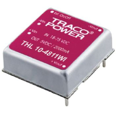 TRACOPOWER THL 10WI DC-DC Converter, ±5V dc/ ±1A Output, 18 → 75 V dc Input, 10W, Through Hole, +75°C Max Temp