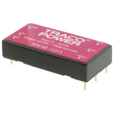 TRACOPOWER TEN 50 DC-DC Converter, 3.3V dc/ 10A Output, 9 → 18 V dc Input, 50W, Through Hole, +85°C Max Temp