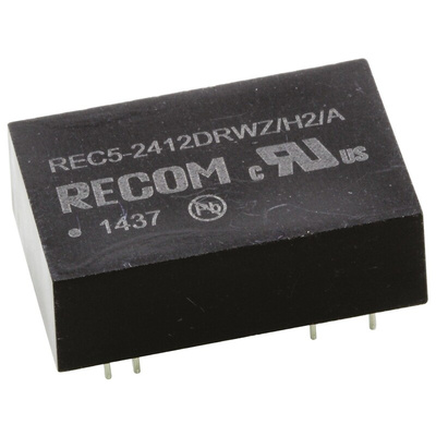 Recom REC5 DC-DC Converter, ±12V dc/ ±210mA Output, 9 → 36 V dc Input, 5W, Through Hole, +75°C Max Temp -40°C