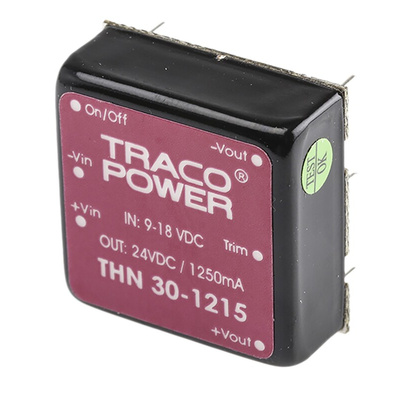 TRACOPOWER THN 30 DC-DC Converter, 24V dc/ 1.25A Output, 9 → 18 V dc Input, 30W, Through Hole, +85°C Max Temp