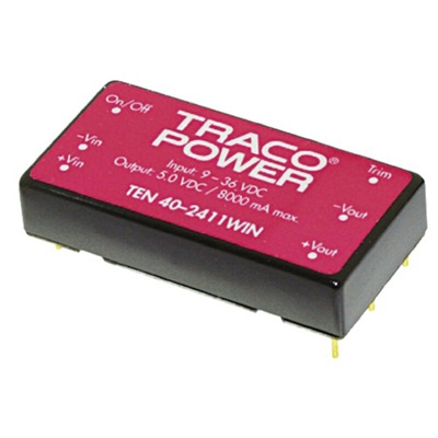 TRACOPOWER TEN 40WIN DC-DC Converter, 15V dc/ 2.67A Output, 9 → 36 V dc Input, 40W, Through Hole, +75°C Max Temp