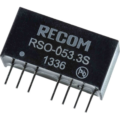 Recom RSO DC-DC Converter, 3.3V dc/ 300mA Output, 4.5 → 9 V dc Input, 1W, Through Hole, +85°C Max Temp -40°C Min