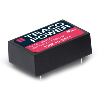 TRACOPOWER THM 10 DC-DC Converter, 5V dc/ 2A Output, 4.5 → 9 V dc Input, 10W, PCB Mount, +90°C Max Temp -40°C
