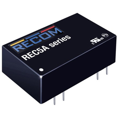 Recom REC5A DC-DC Converter, 5V dc/ 1A Output, 18 → 36 V dc Input, 5W, Through Hole, +68°C Max Temp -40°C Min