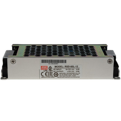 MEAN WELL RSD-60 DC-DC Converter, 12V dc/ 5A Output, 18 → 72 V dc Input, 60W, Chassis Mount, +70°C Max Temp