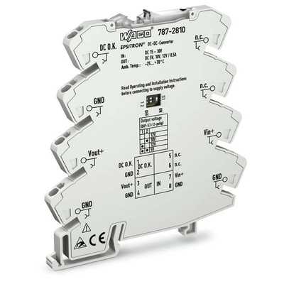 Wago 787 DC-DC Converter, 5V dc/ 500mA Output, 15 → 30 V dc Input, 2.5W, DIN Rail Mount, +70°C Max Temp -25°C