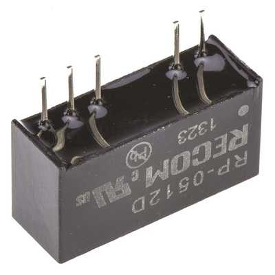 Recom RP DC-DC Converter, ±12V dc/ ±42mA Output, 4.5 → 5.5 V dc Input, 1W, Through Hole, +85°C Max Temp -40°C