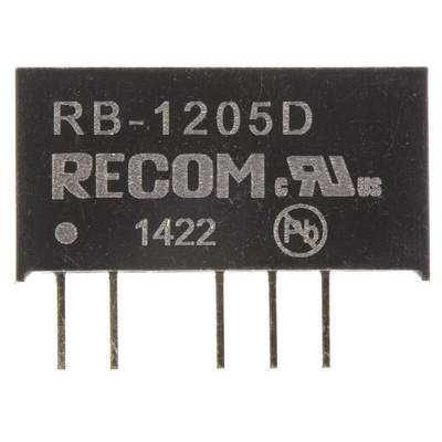 Recom RB DC-DC Converter, ±5V dc/ ±100mA Output, 10.8 → 13.2 V dc Input, 1W, Through Hole, +85°C Max Temp -40°C
