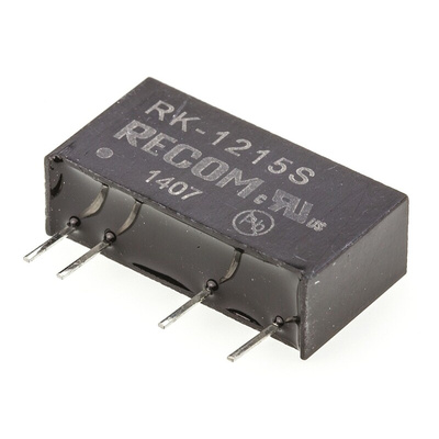 Recom RK DC-DC Converter, 15V dc/ 66mA Output, 10.8 → 13.2 V dc Input, 1W, Through Hole, +85°C Max Temp -40°C