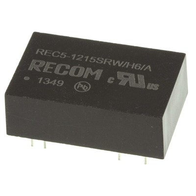Recom REC5 DC-DC Converter, 15V dc/ 340mA Output, 9 → 18 V dc Input, 5W, Through Hole, +75°C Max Temp -40°C Min
