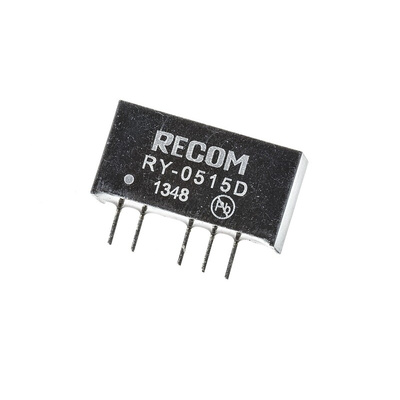 Recom RY DC-DC Converter, ±15V dc/ ±33mA Output, 4.75 → 5.25 V dc Input, 1W, Through Hole, +70°C Max Temp -40°C