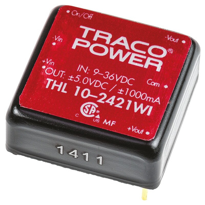 TRACOPOWER THL 10WI DC-DC Converter, ±5V dc/ ±1A Output, 9 → 36 V dc Input, 10W, Through Hole, +75°C Max Temp