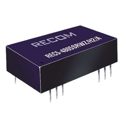 Recom REC5 DC-DC Converter, 15V dc/ 340mA Output, 18 → 72 V dc Input, 5W, Through Hole, +75°C Max Temp -40°C Min