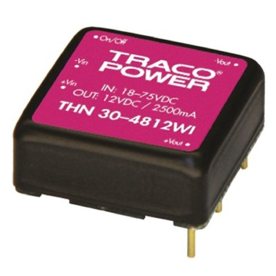 TRACOPOWER THN 30WI DC-DC Converter, 15V dc/ 2A Output, 18 → 75 V dc Input, 30W, Through Hole, +85°C Max Temp