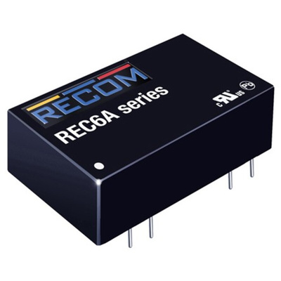 Recom REC6A DC-DC Converter, 5V dc/ 1.2A Output, 18 → 36 V dc Input, 6W, Through Hole, +65°C Max Temp -40°C Min