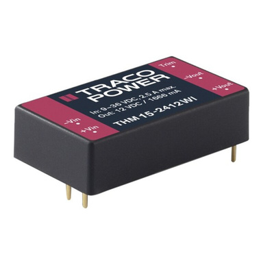 TRACOPOWER THM 15WI DC-DC Converter, 24V dc/ 625mA Output, 9 → 36 V dc Input, 15W, Through Hole, +85°C Max Temp