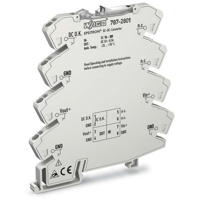 Wago 787 DC-DC Converter, 5V dc/ 500mA Output, 15 → 30 V dc Input, 2.5W, DIN Rail Mount, +70°C Max Temp -25°C