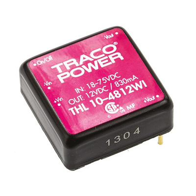 TRACOPOWER THL 10WI DC-DC Converter, 12V dc/ 830mA Output, 18 → 75 V dc Input, 10W, Through Hole, +75°C Max Temp