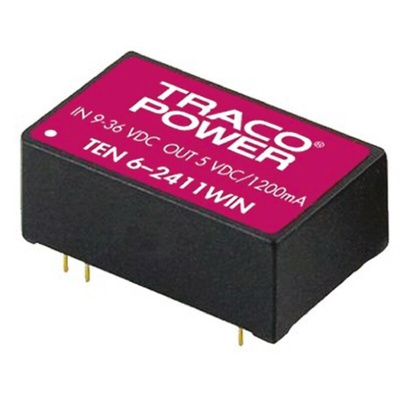 TRACOPOWER TEN 6WIN HI DC-DC Converter, 5V dc/ 1.2A Output, 9 → 36 V dc Input, 6W, Through Hole, +85°C Max Temp