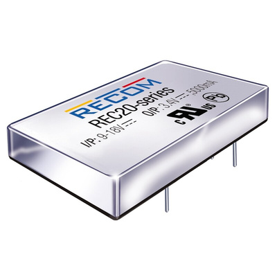 Recom REC20 DC-DC Converter, ±12V dc/ ±835mA Output, 18 → 36 V dc Input, 20W, Through Hole, +100°C Max Temp