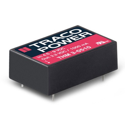 TRACOPOWER THM 3 DC-DC Converter, ±15V dc/ ±100mA Output, 4.5 → 9 V dc Input, 3W, PCB Mount, +90°C Max Temp