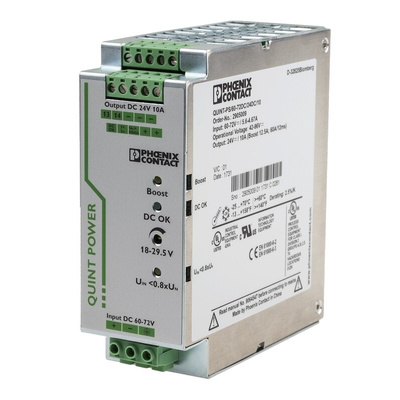 Phoenix Contact QUINT-PS/60-72DC/24DC/10 DC-DC Converter, 24V dc/ 10A Output, 42 → 96 V dc Input, 240W, DIN Rail
