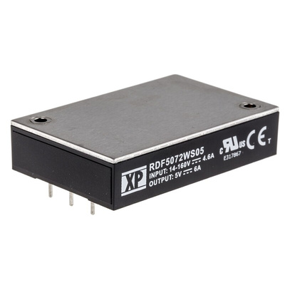 XP Power RDF50 DC-DC Converter, 5V dc/ 6A Output, 14 → 160 V dc Input, 50W, Through Hole, +100°C Max Temp -40°C